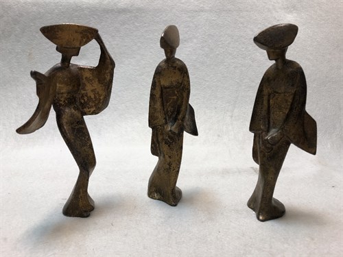 Lot 77 - Three 20th century gilt steel stylised figures