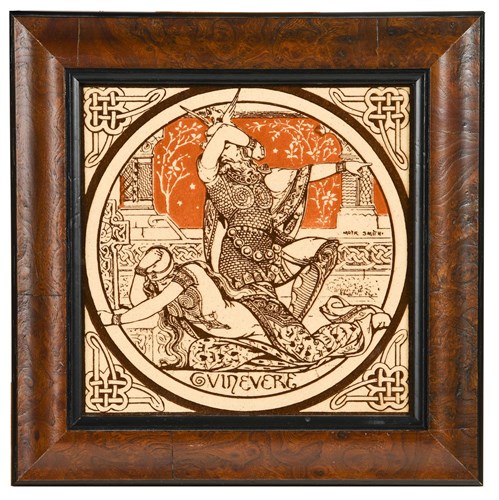 Lot 30 - John Moyr Smith (British, 1839-1912) for Minton, six framed late 19th century tiles from Tennyson's Idylls of the King series