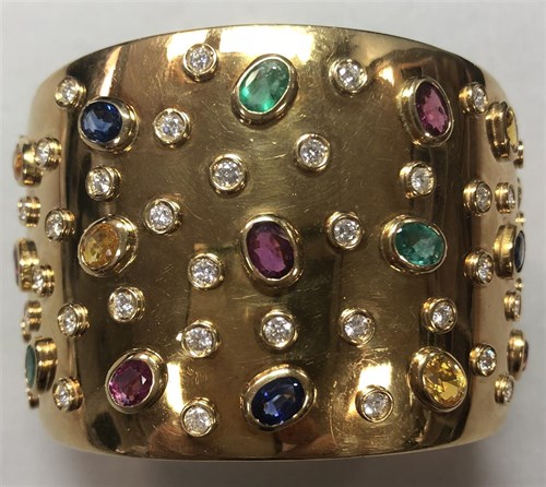 Lot 398 - A tutti frutti multi gem set cuff by Chantecler