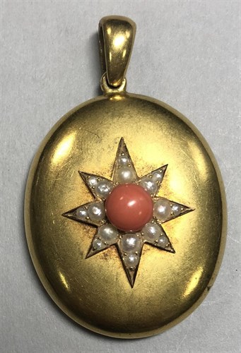 Lot 209 - A Victorian hairwork, coral and seed pearl  pendant