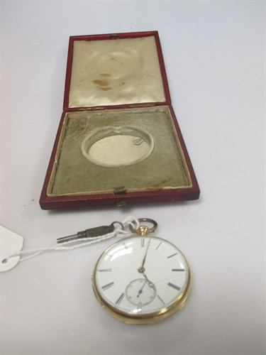 Lot 188 - An 18ct gold open faced key wind pocket watch,...