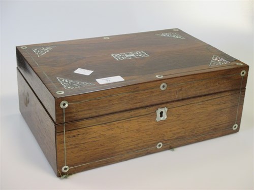 Lot 92 - A Victorian rosewood sewing box with mother of...