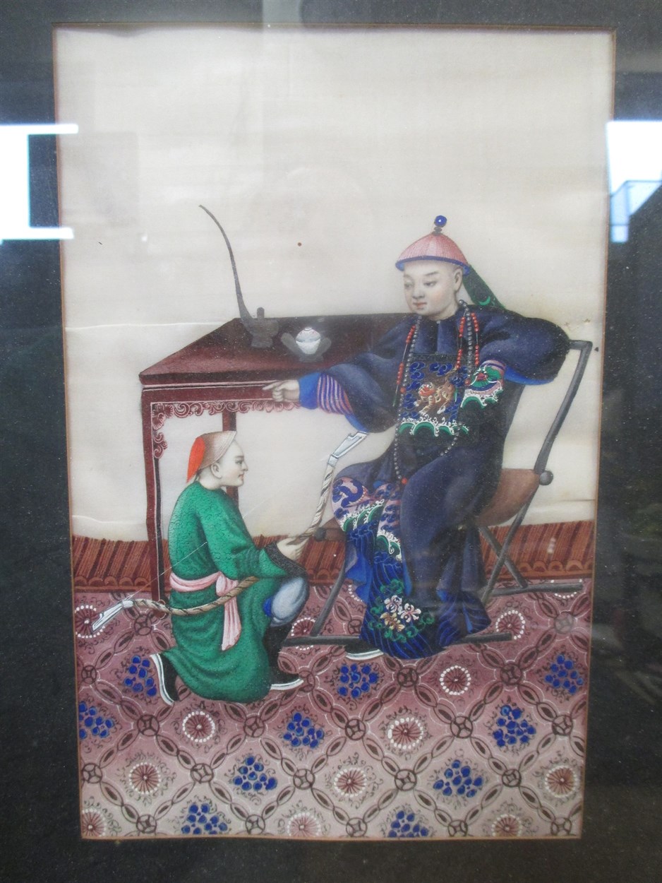 Lot 195 - A Chinese rice paper painting of a dignitary...