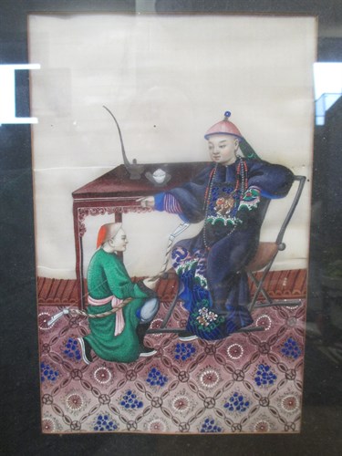Lot 195 - A Chinese rice paper painting of a dignitary...