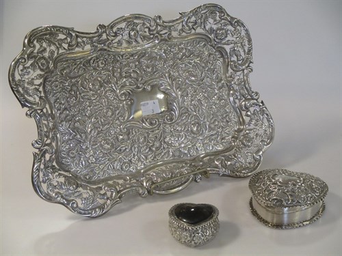 Lot 222 - A silver dressing table tray and two heart...