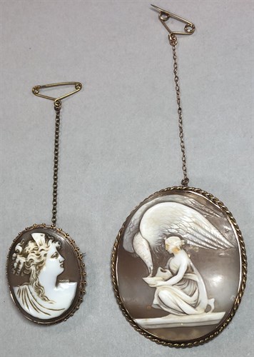 Lot 194 - Two shell cameo brooches