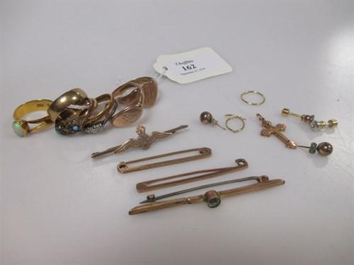 Lot 162 - Eight various gold rings, small RAF stick...