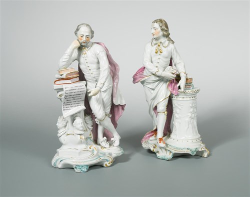 Lot 8 - A pair of Derby figures of Shakespeare and Milton, circa 1770