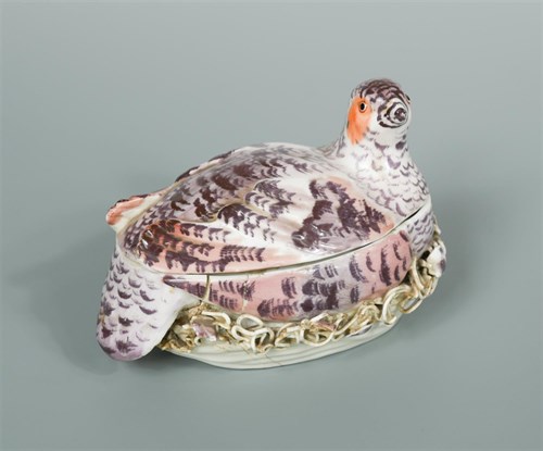 Lot 6 - A rare Chelsea porcelain partridge tureen and cover, circa 1755