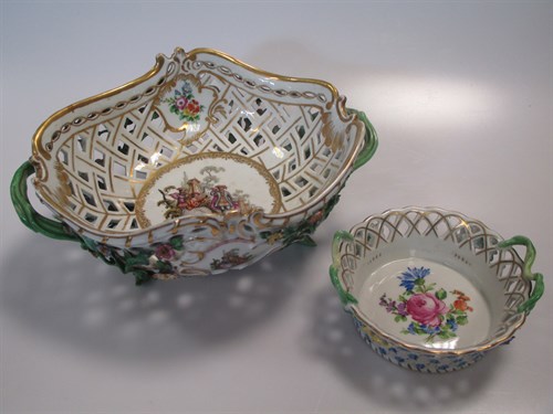 Lot 20 - A Meissen style two handled pierced basket,...