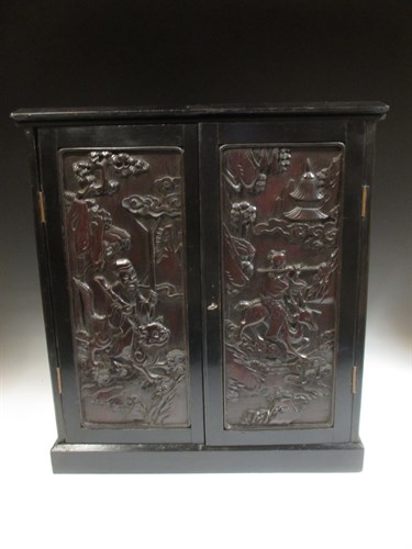 Lot 406 - A Chinese panelled cabinet, 52 x 47 x 24cm