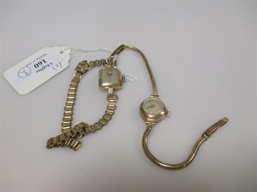 Lot 160 - Two 9ct gold lady's watches, one on a 9ct...