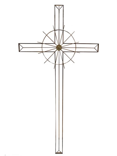 Lot 162 - A large wrought iron and brass cross