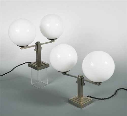 Lot 182 - A pair of French twin-branch table lamps