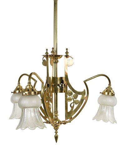 Lot 176 - An Arts & Crafts brass pendant ceiling light,...