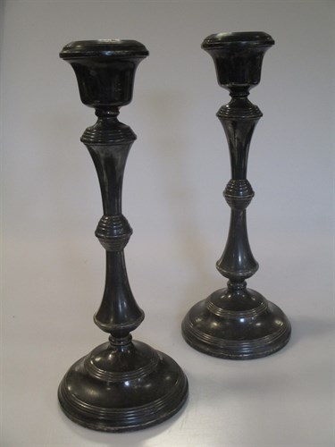 Lot 230 - A pair of silver candlesticks by Broadway & co,...