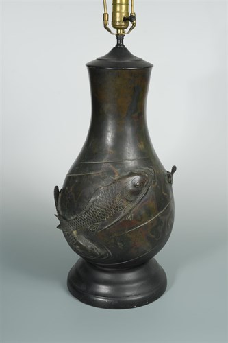 Lot 305 - A Japanese Meiji period bronze vase, now as a lamp