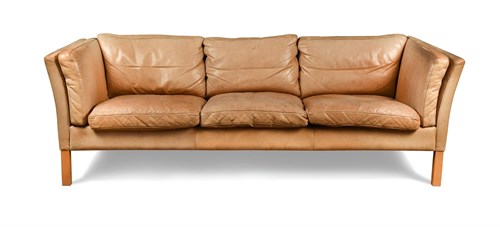 Lot 259 - Stouby, a Danish tan leather three-seater sofa