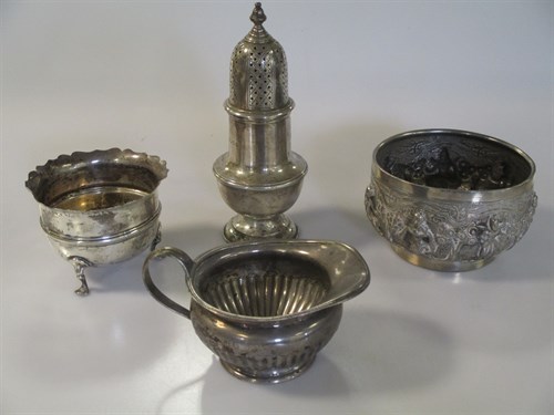 Lot 220 - A silver sugar caster, a silver sugar bowl, a...