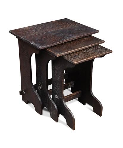 Lot 406 - An unusual nest of craftsman-made oak tables,...