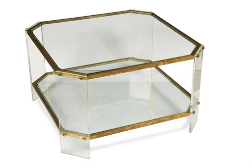 Lot 276 - A 1960's lucite, brass and glass coffee table in the manner of Maison Jansen