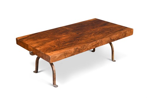 Lot 277 - An unusual walnut and wrought iron coffee table