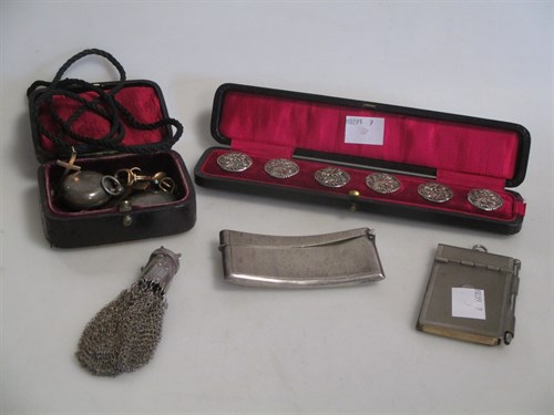 Lot 213 - A silver card case, a set of six silver...