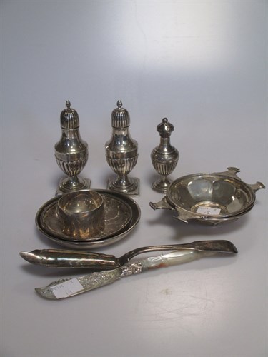 Lot 206 - Four silver dishes, a napkin ring, two butter...