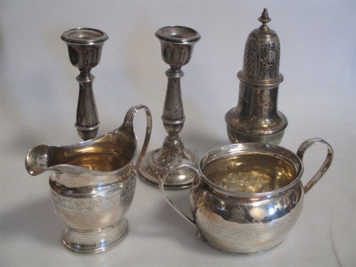 Lot 197 - A silver sugar caster, cream jug, sugar bowl...