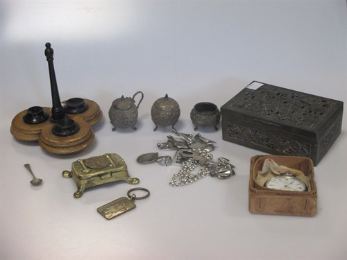 Lot 187 - An Indian white metal cruet on stand, an open...