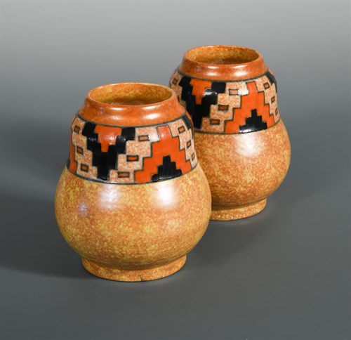 Lot 55 - A pair of Charlotte Rhead vases, of gourd form...