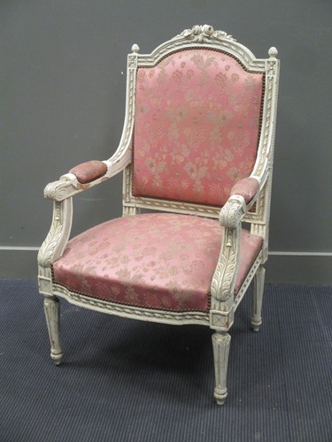 Lot 513 - A French painted frame armchair upholstered...