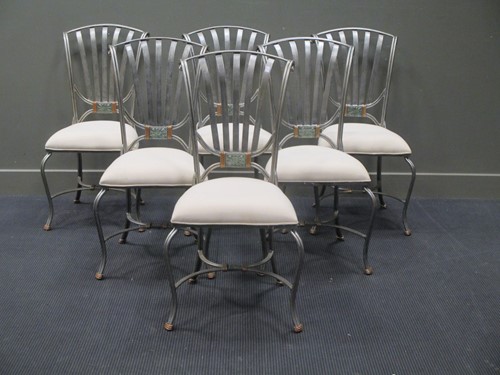 Lot 417 - A set of six French steel dining chairs