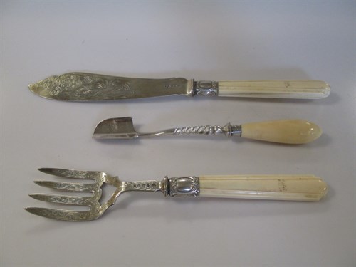 Lot 221 - A Victorian silver and ivory handled pair of...