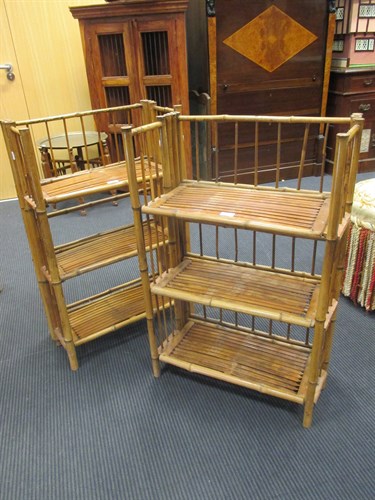 Lot 436 - Two similar folding sets of bamboo shelves,...