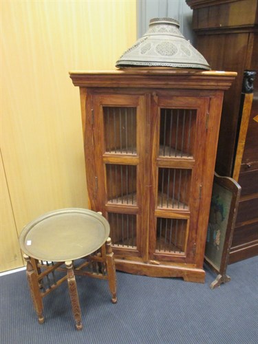 Lot 437 - An Indian sheesham wood jali corner cupboard...