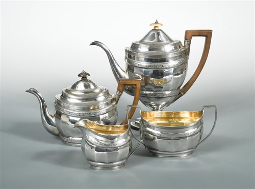 Lot 72 - A George III silver harlequin 4 piece tea set