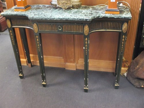 Lot 388 - A green marble topped side table with black...