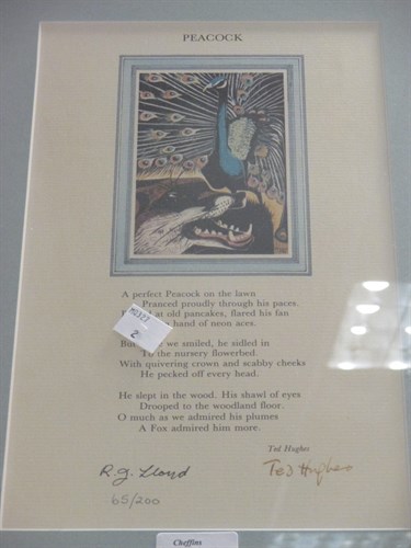 Lot 299 - Ted Hughes 'The Peacock' Framed print of the...