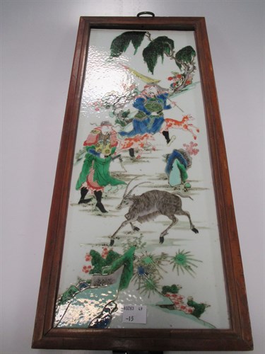 Lot 37 - A painted ceramic panel, framed