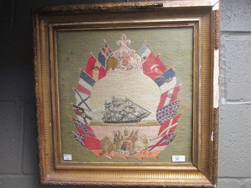 Lot 280 - A Victorian woolwork picture of a three masted...
