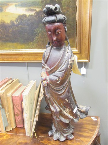 Lot 103 - A 19th century Chinese carved wood figure of...