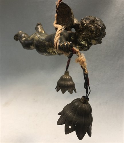 Lot 300 - An early 20th century gilt bronze flying Cupid ceiling light
