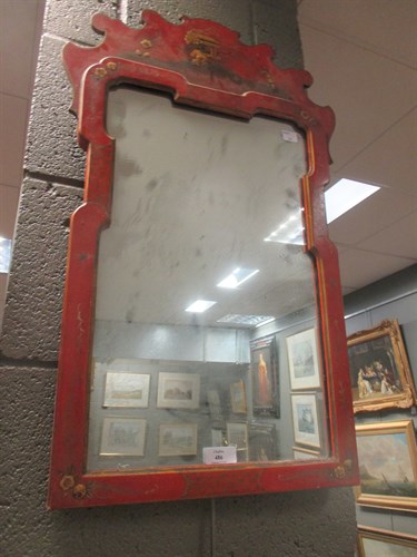 Lot 486 - A 1920's red Chinoiserie small mirror 65cm x 41cm