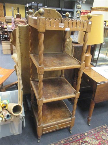 Lot 449 - An oak and burr yewwood four tier whatnot...