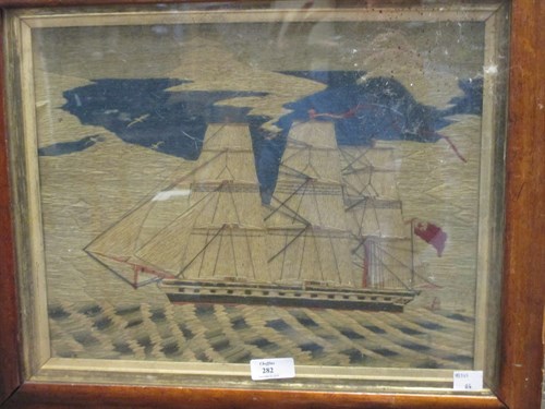 Lot 282 - A Victorian woolwork picture of a three masted...