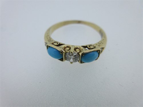 Lot 300 - A turquoise and diamond ring together with a turquoise pendant and earstud suite
