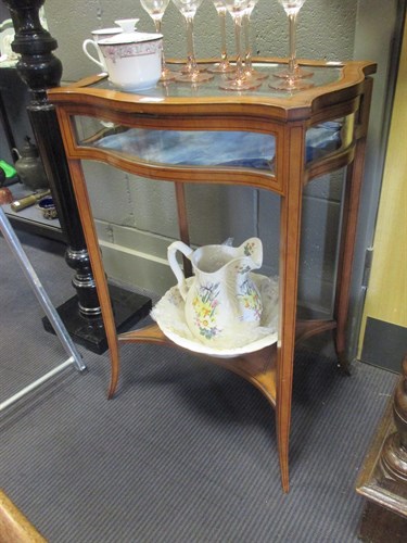 Lot 390 - A satinwood and line inlaid glass top...