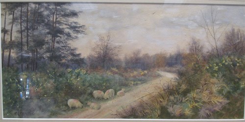 Lot 302 - F. G Fraser, 'Sheep on a country path',...
