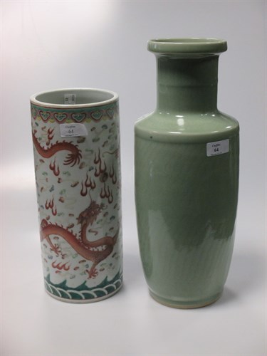 Lot 64 - A vase Guangxu marked and a celadon vase